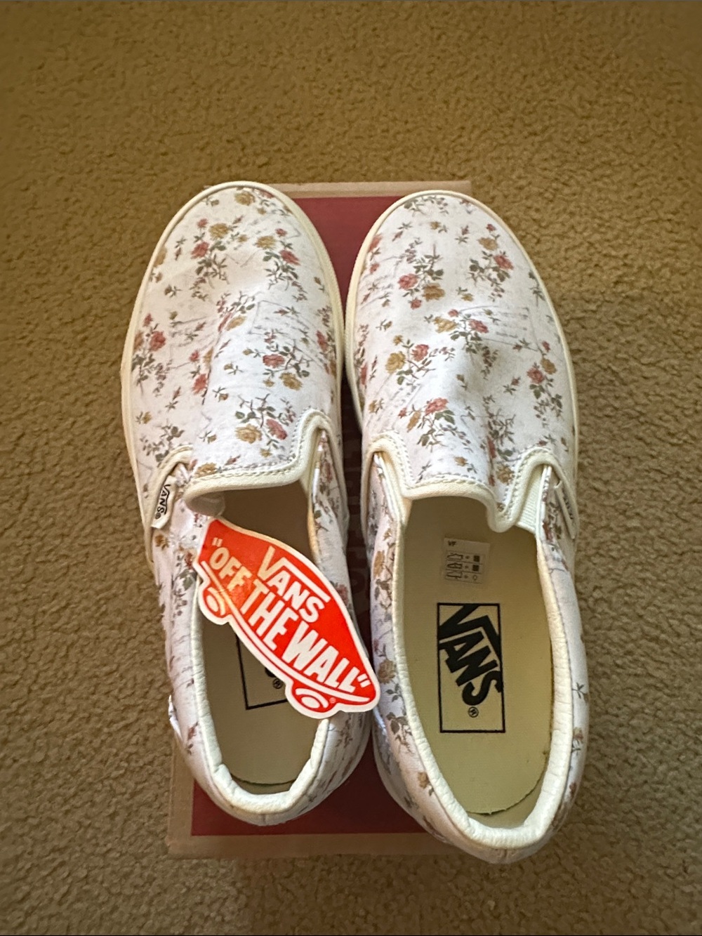 Vans White Slip-On Sneakers with Pink and Green Floral Print